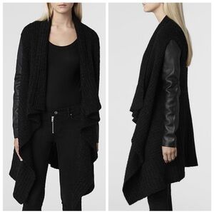 All Saints Leather sleeve cardigan sweater jacket